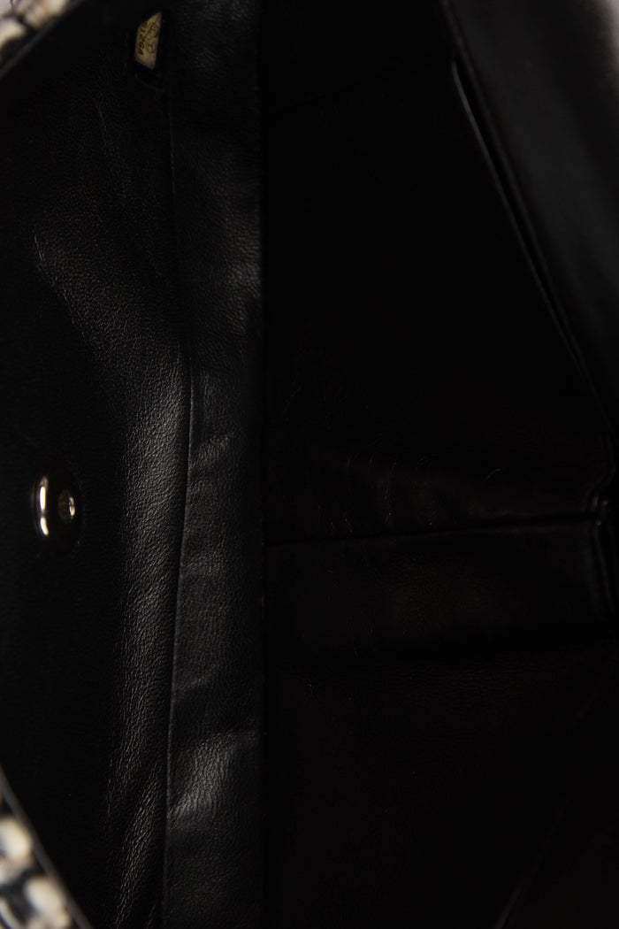 2000s Chanel Black & White Tweed East West Single Flap Bag