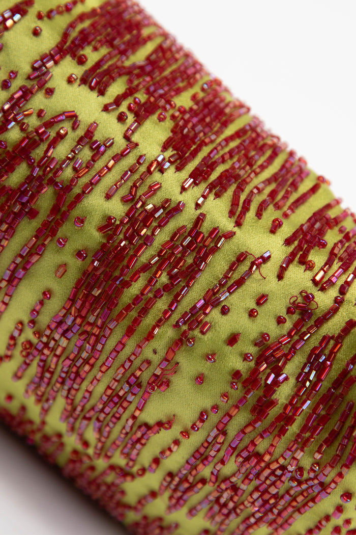 RARE Fendi Green Satin Beaded Baguette Shoulder Bag