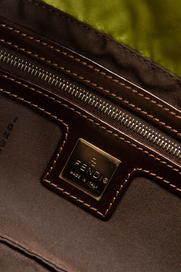 RARE Fendi Green Satin Beaded Baguette Shoulder Bag