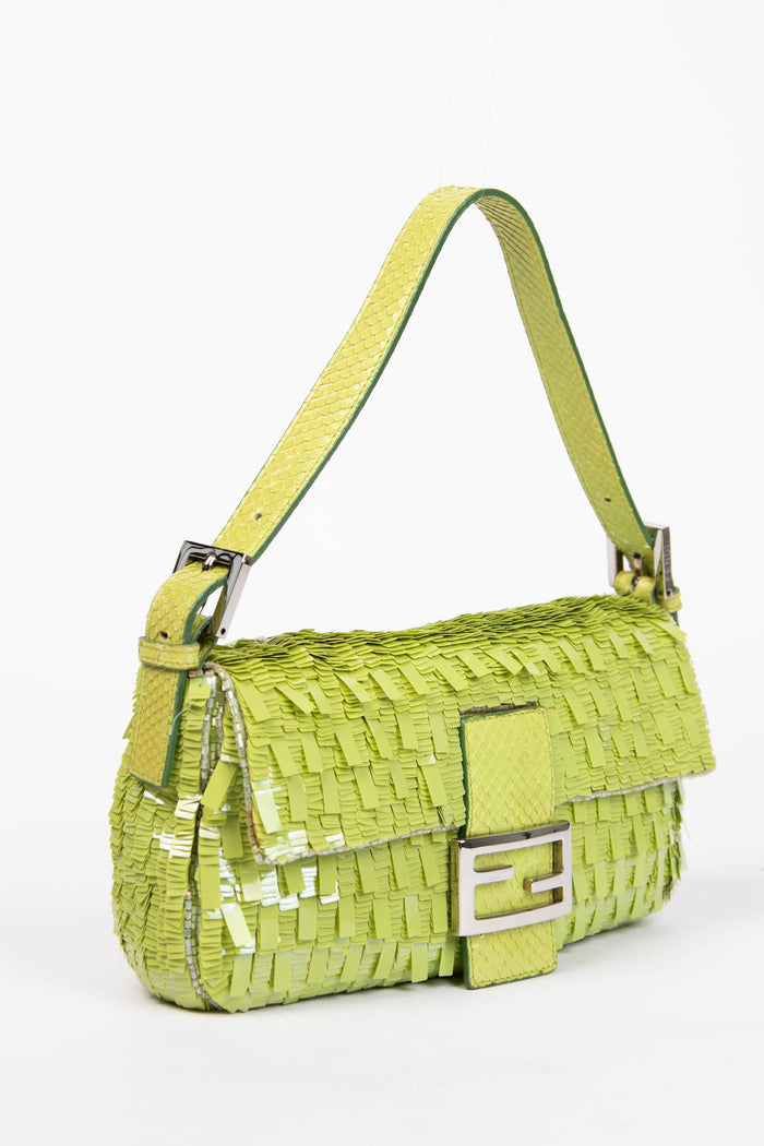 SUPER RARE Fendi Green Sequin Baguette Shoulder Bag