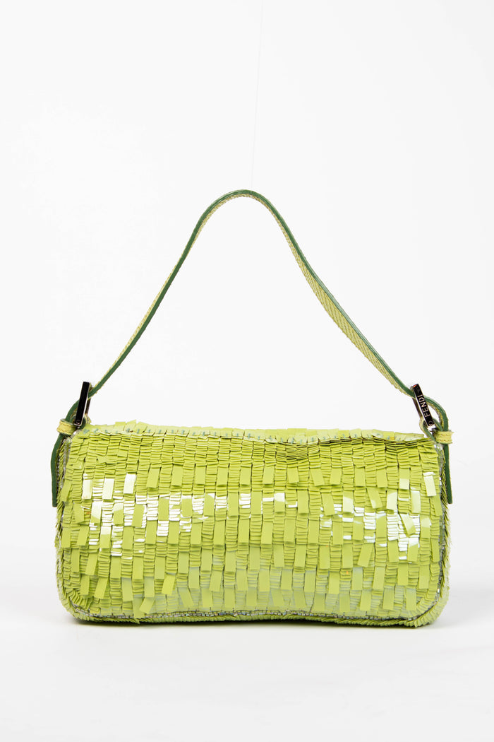 SUPER RARE Fendi Green Sequin Baguette Shoulder Bag