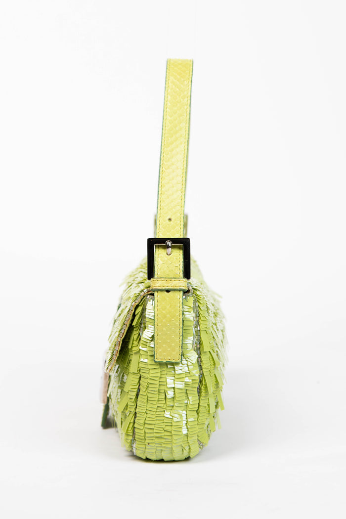SUPER RARE Fendi Green Sequin Baguette Shoulder Bag
