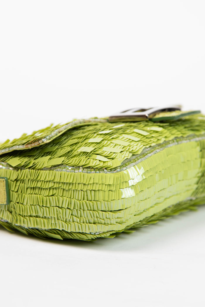 SUPER RARE Fendi Green Sequin Baguette Shoulder Bag