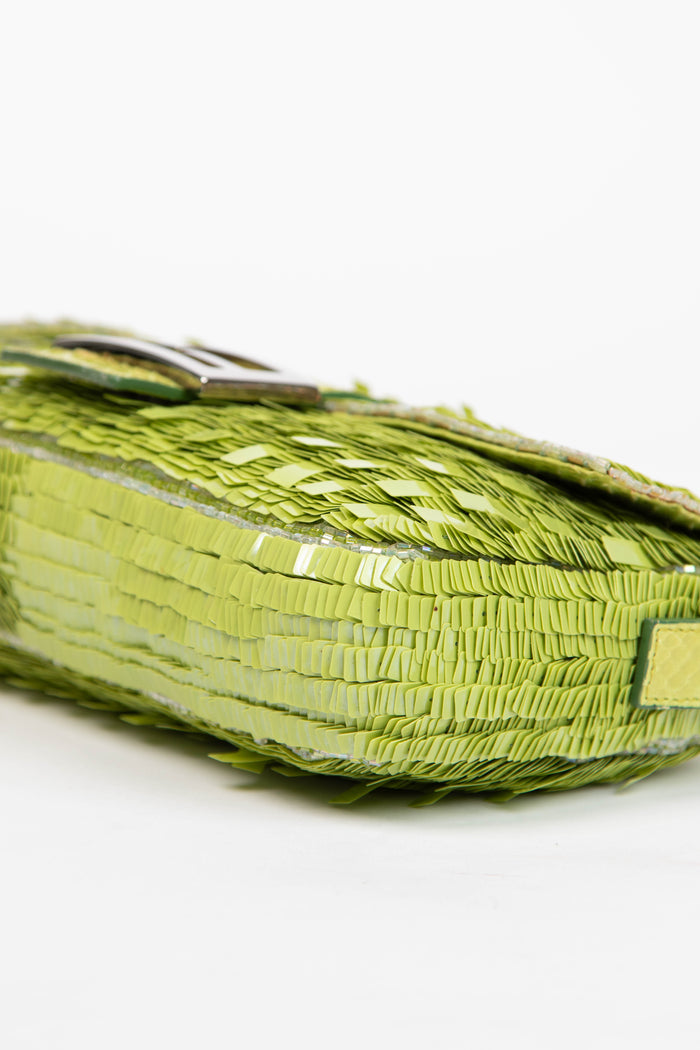 SUPER RARE Fendi Green Sequin Baguette Shoulder Bag