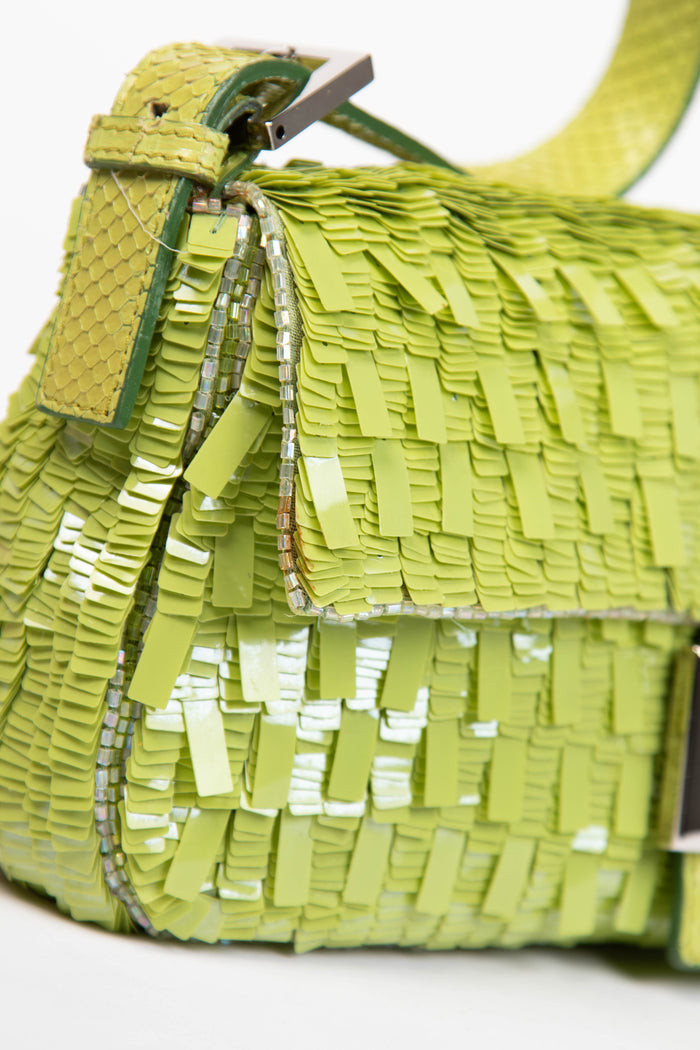 SUPER RARE Fendi Green Sequin Baguette Shoulder Bag