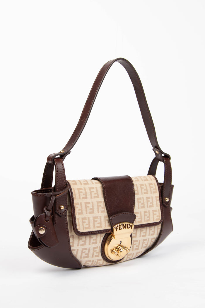 Vintage Fendi Zucchino Canvas & Leather Compilation Shoulder Bag