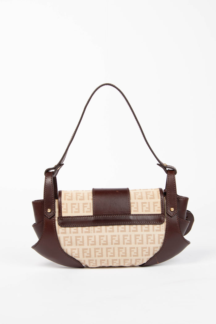 Vintage Fendi Zucchino Canvas & Leather Compilation Shoulder Bag