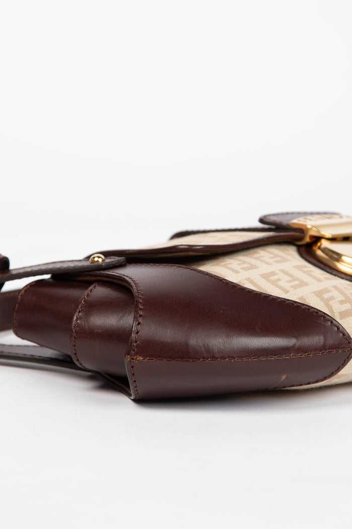 Vintage Fendi Zucchino Canvas & Leather Compilation Shoulder Bag