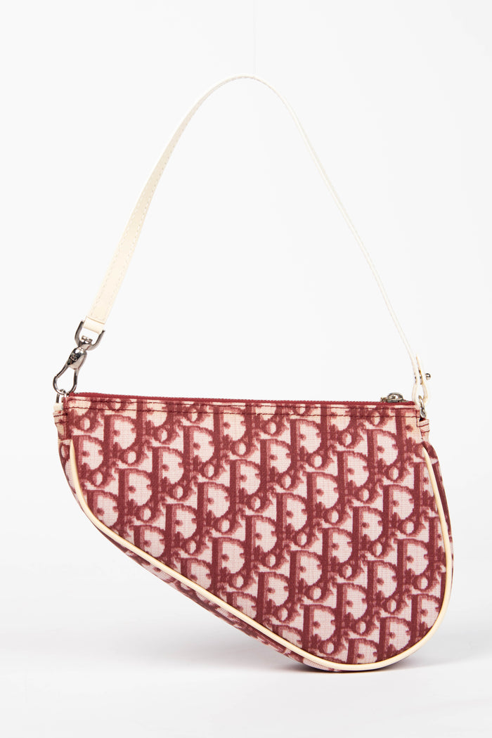 2000s Christian Dior Red Monogram Trotter Saddle Bag