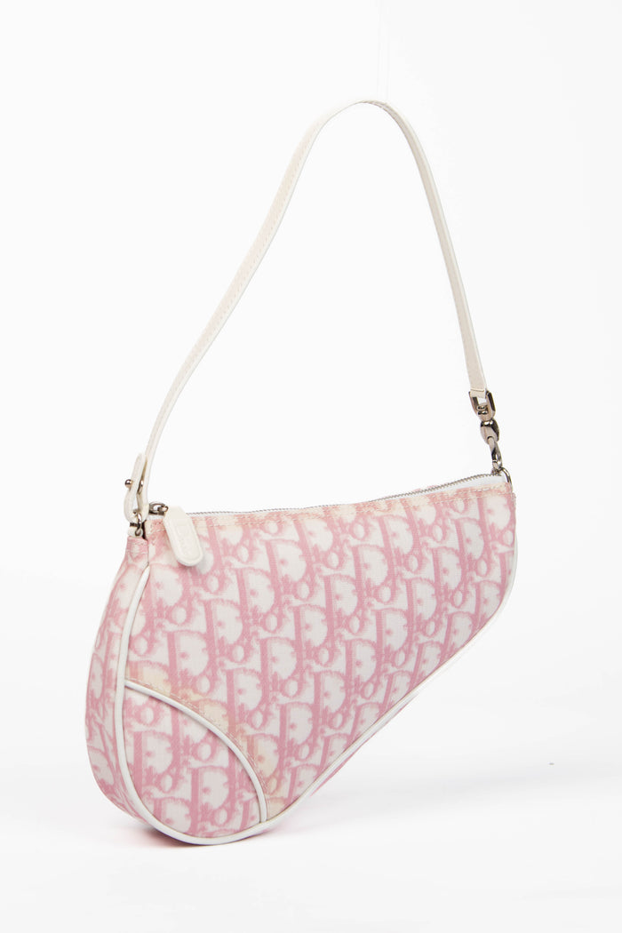 2000s Christian Dior Monogram Pink Trotter Saddle Bag