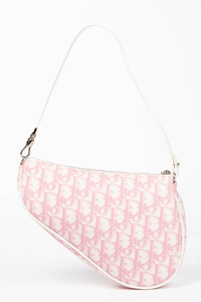 2000s Christian Dior Monogram Pink Trotter Saddle Bag