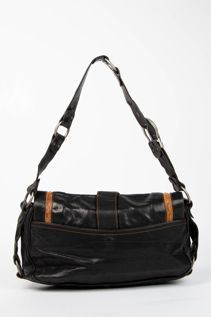 2000s Christian Dior Black Leather Gaucho Shoulder Bag