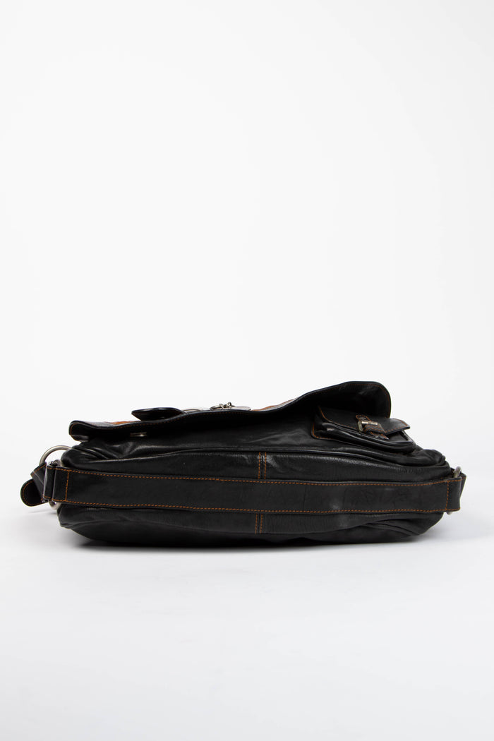 2000s Christian Dior Black Leather Gaucho Shoulder Bag