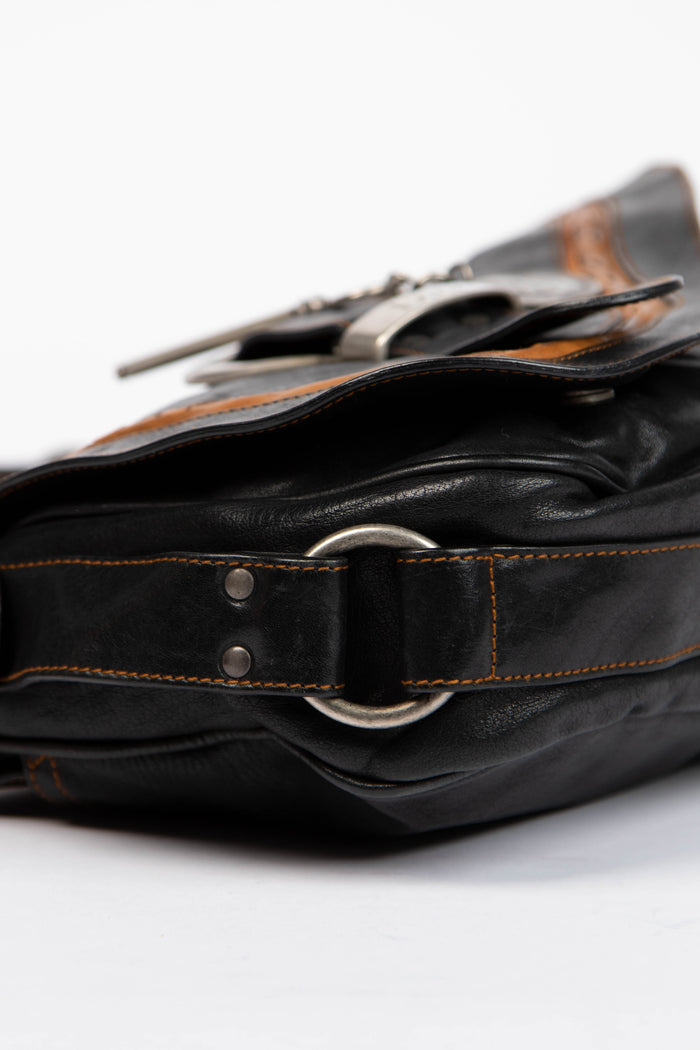 2000s Christian Dior Black Leather Gaucho Shoulder Bag