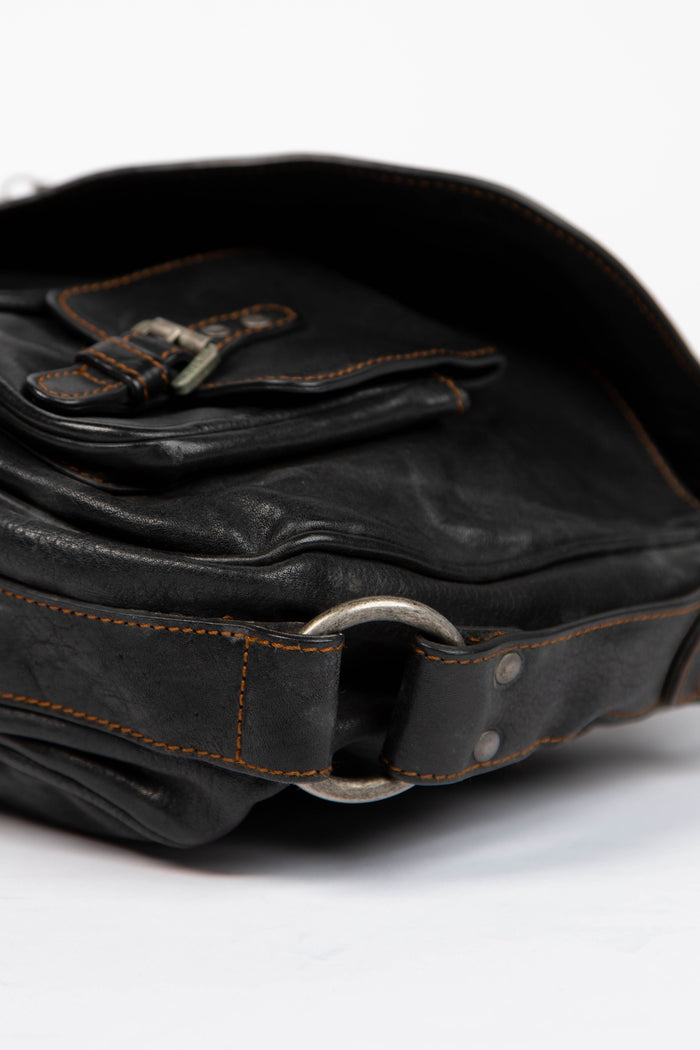 2000s Christian Dior Black Leather Gaucho Shoulder Bag