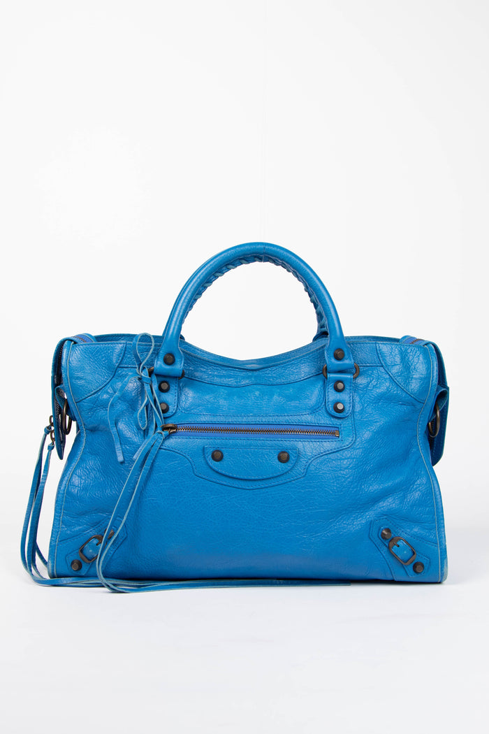 2010s Balenciaga Blue Leather City Bag