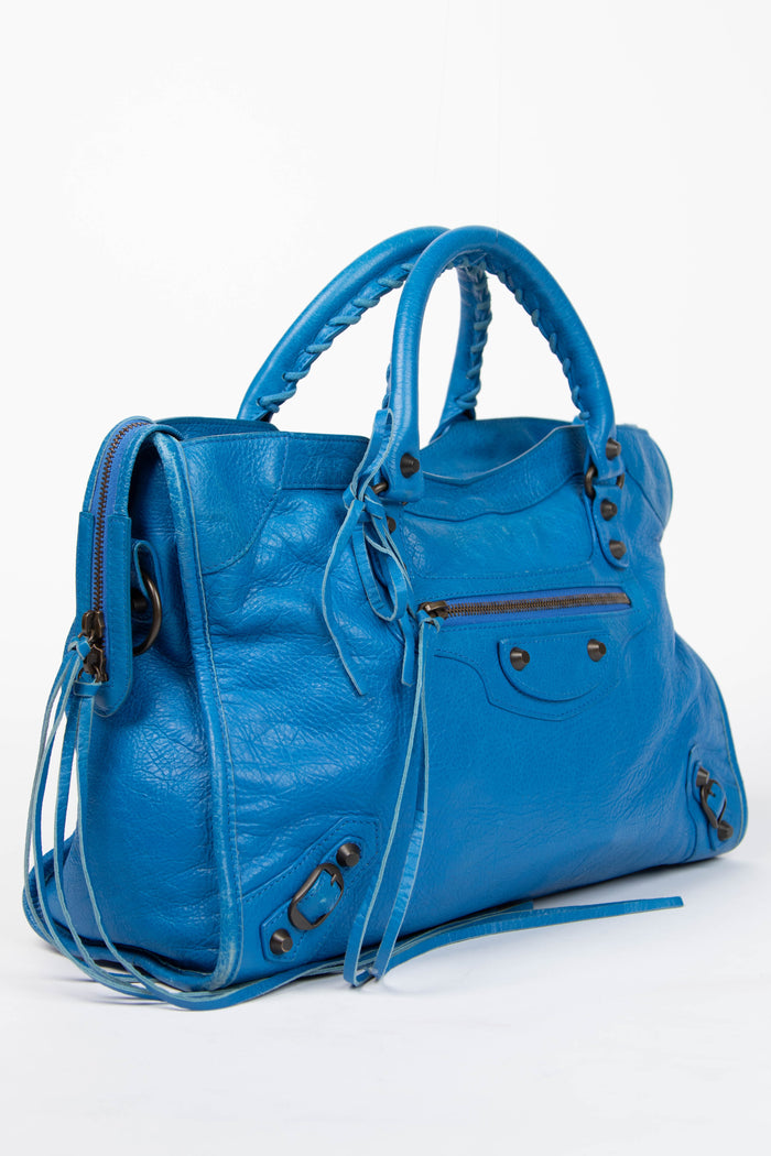 2010s Balenciaga Blue Leather City Bag