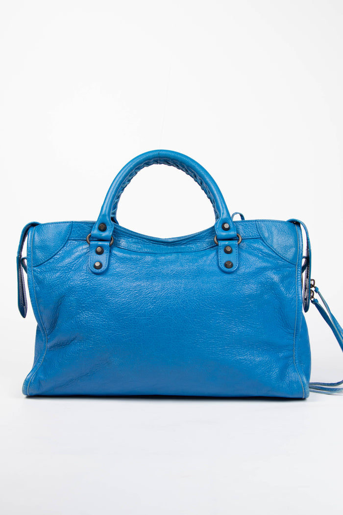 2010s Balenciaga Blue Leather City Bag