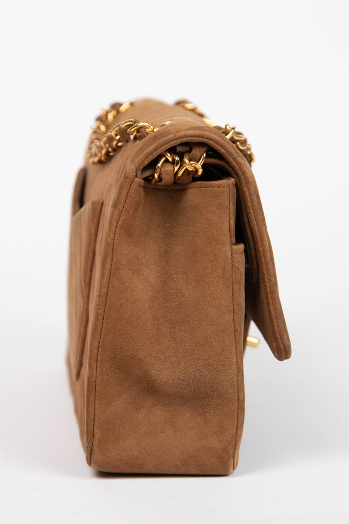 RARE Chanel Brown Suede Chevron Medium Double Flap Bag with 24k GHW
