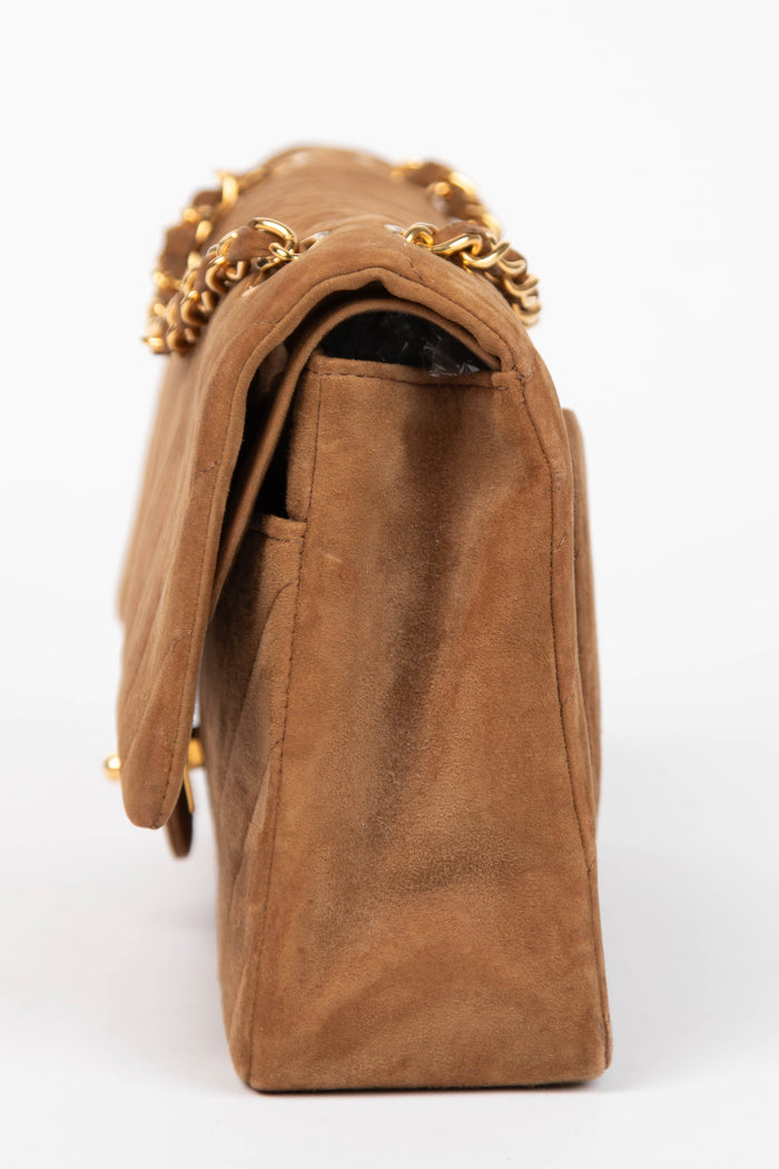 RARE Chanel Brown Suede Chevron Medium Double Flap Bag with 24k GHW