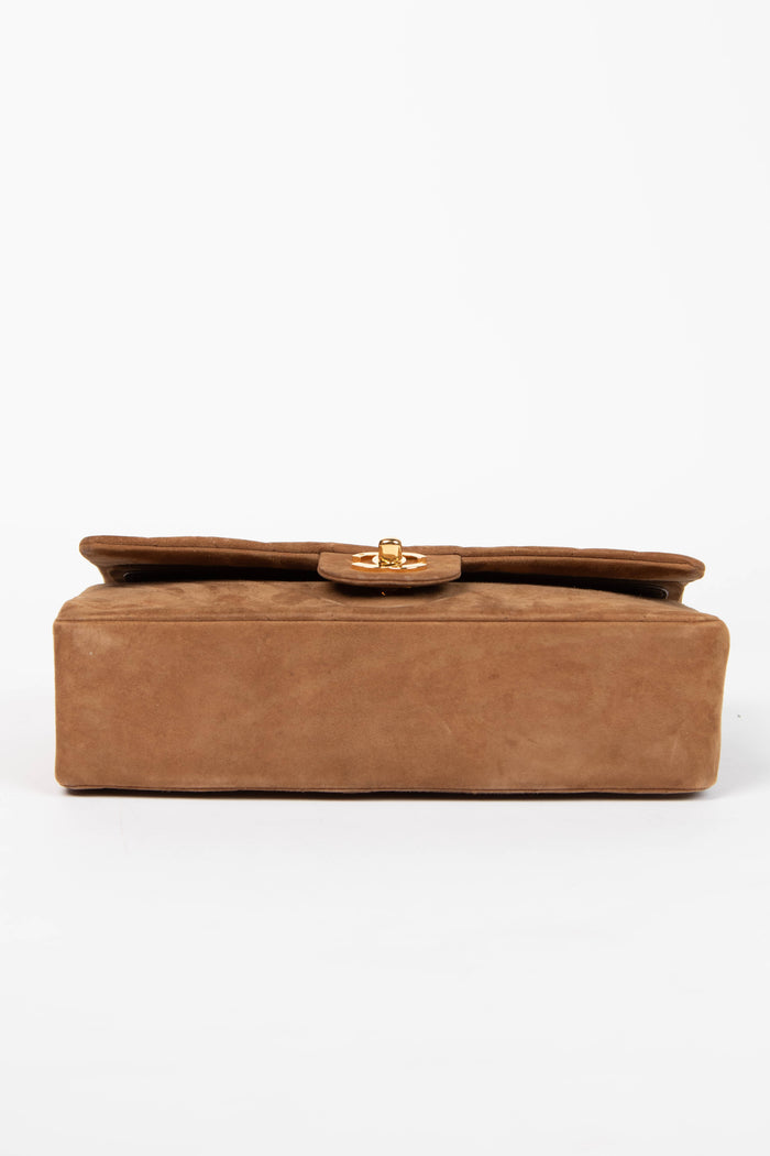 RARE Chanel Brown Suede Chevron Medium Double Flap Bag with 24k GHW