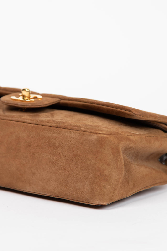 RARE Chanel Brown Suede Chevron Medium Double Flap Bag with 24k GHW