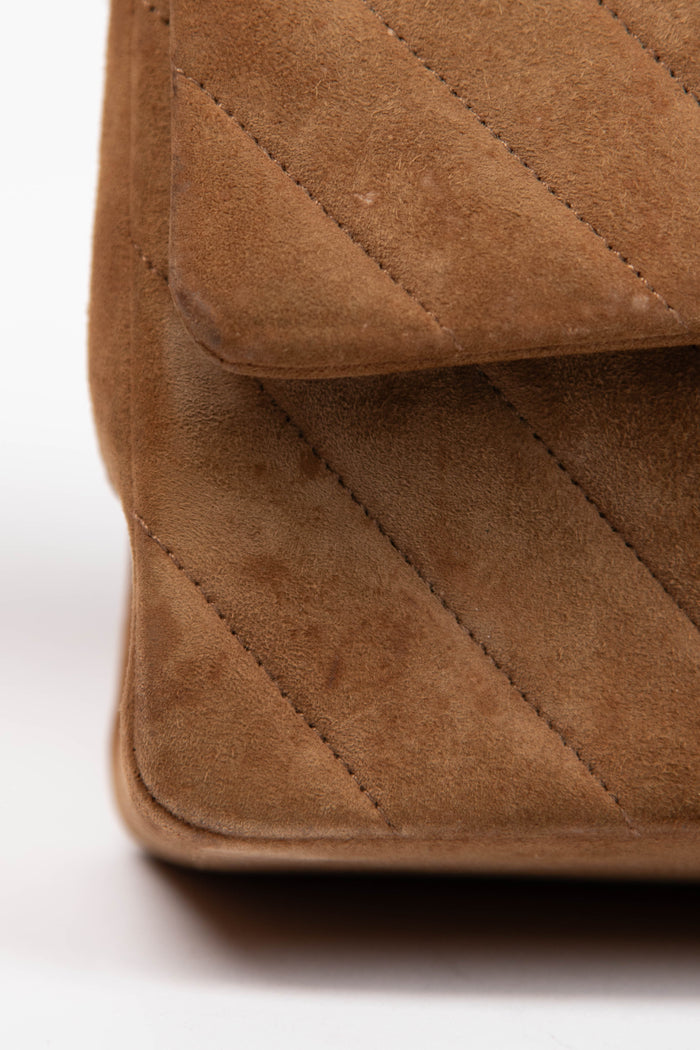 RARE Chanel Brown Suede Chevron Medium Double Flap Bag with 24k GHW