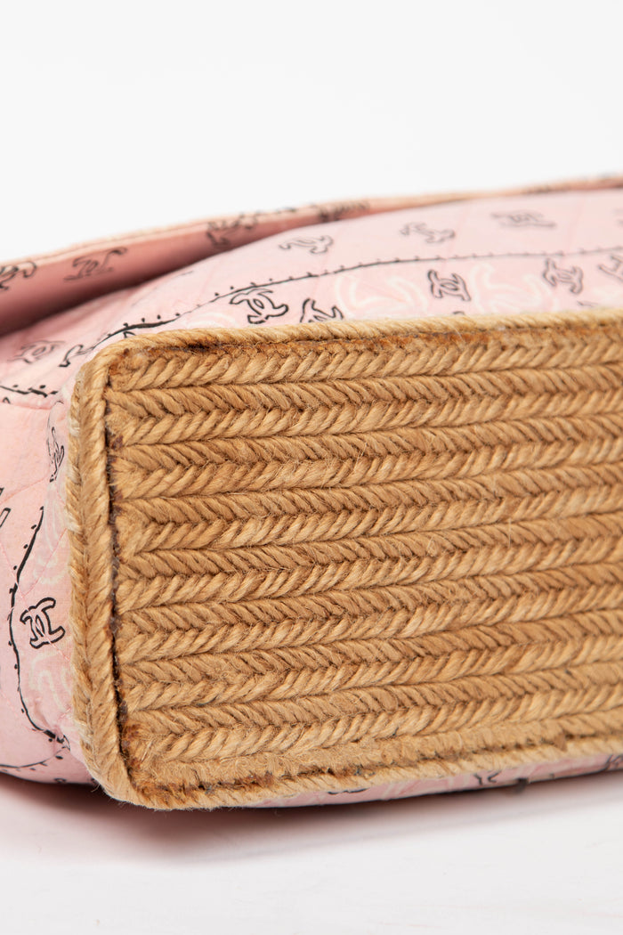 90s Chanel Pink Bandana Canvas Large Single Flap Shoulder Bag