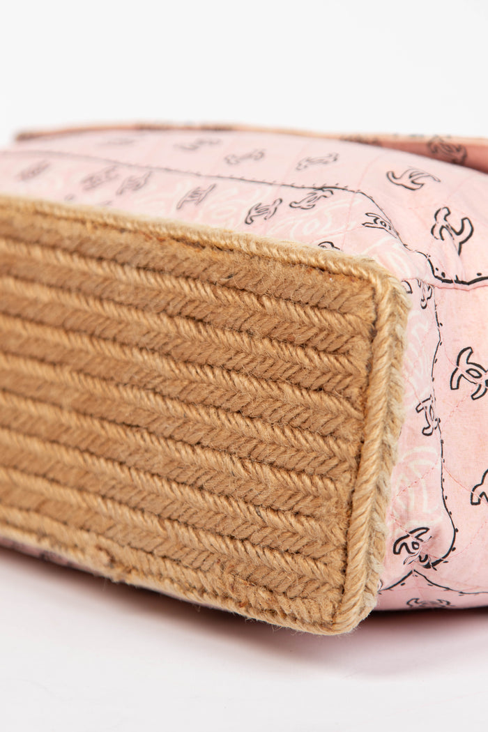 90s Chanel Pink Bandana Canvas Large Single Flap Shoulder Bag