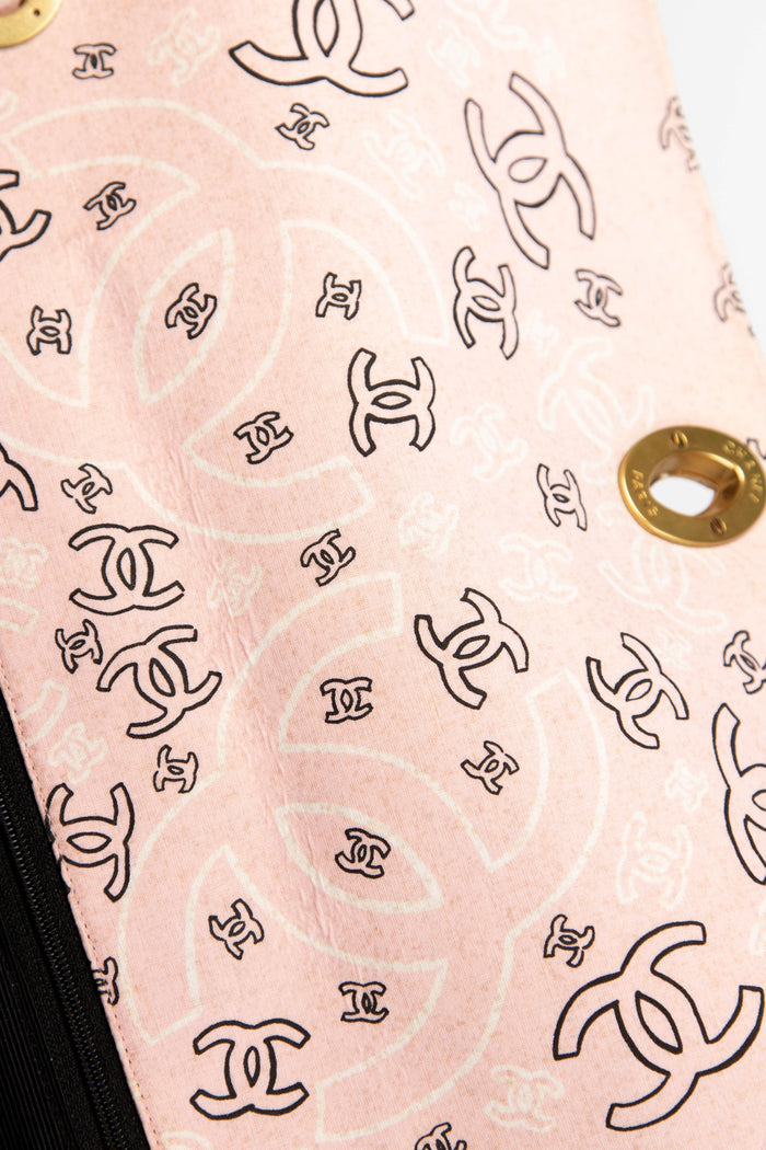 90s Chanel Pink Bandana Canvas Large Single Flap Shoulder Bag