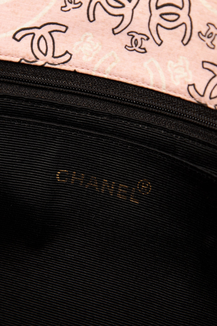 90s Chanel Pink Bandana Canvas Large Single Flap Shoulder Bag