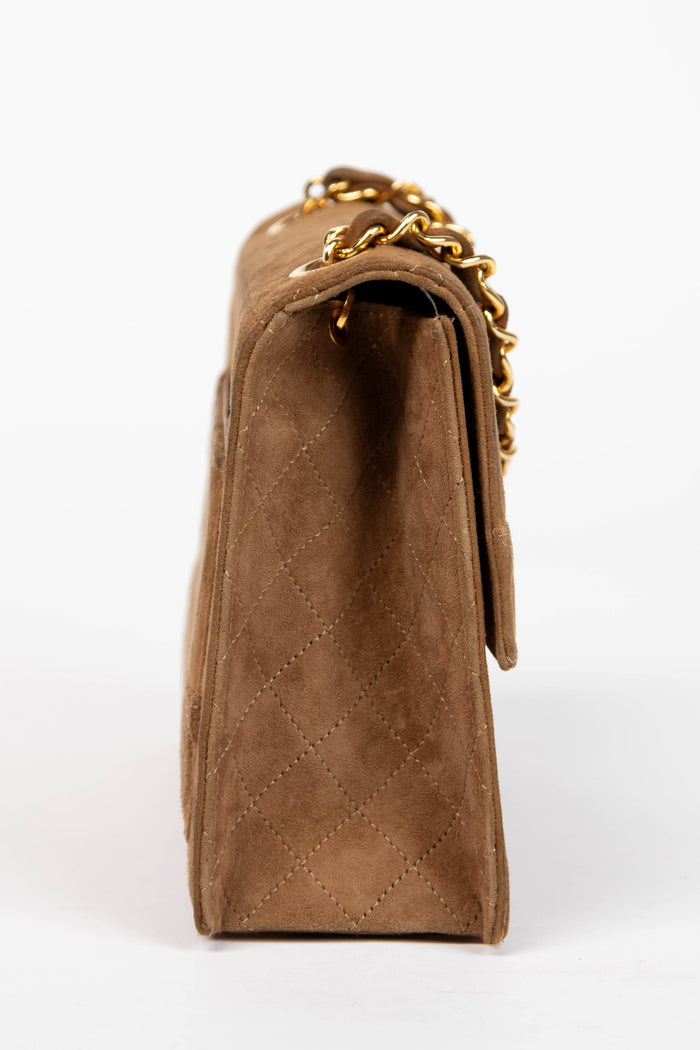 RARE 90s Chanel Brown Suede Trapezoid Shoulder Bag