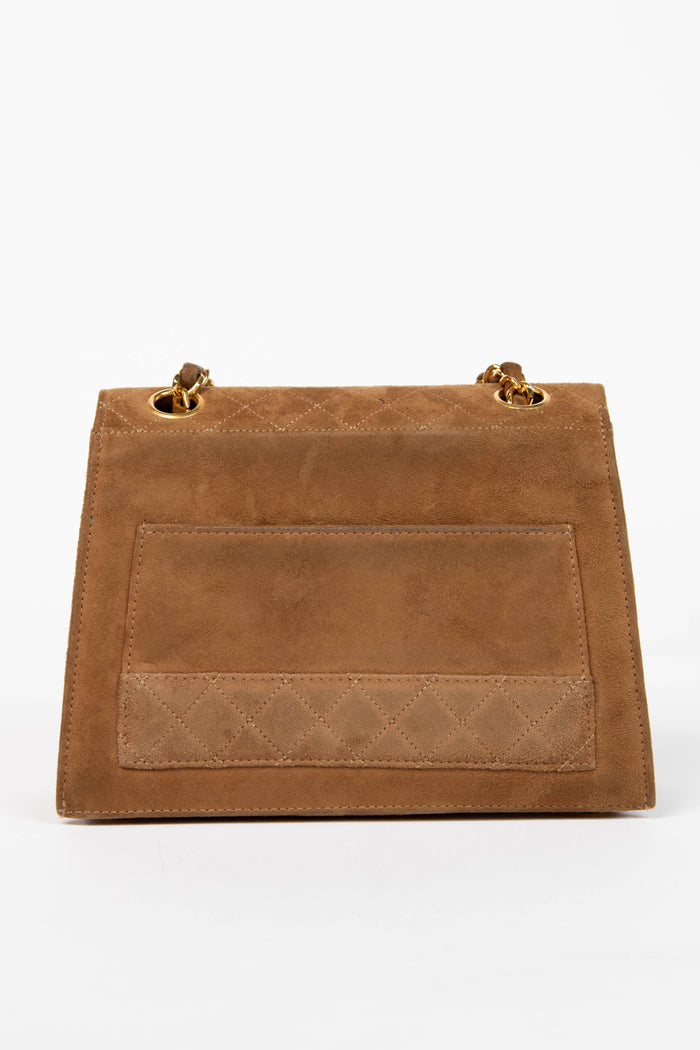 RARE 90s Chanel Brown Suede Trapezoid Shoulder Bag