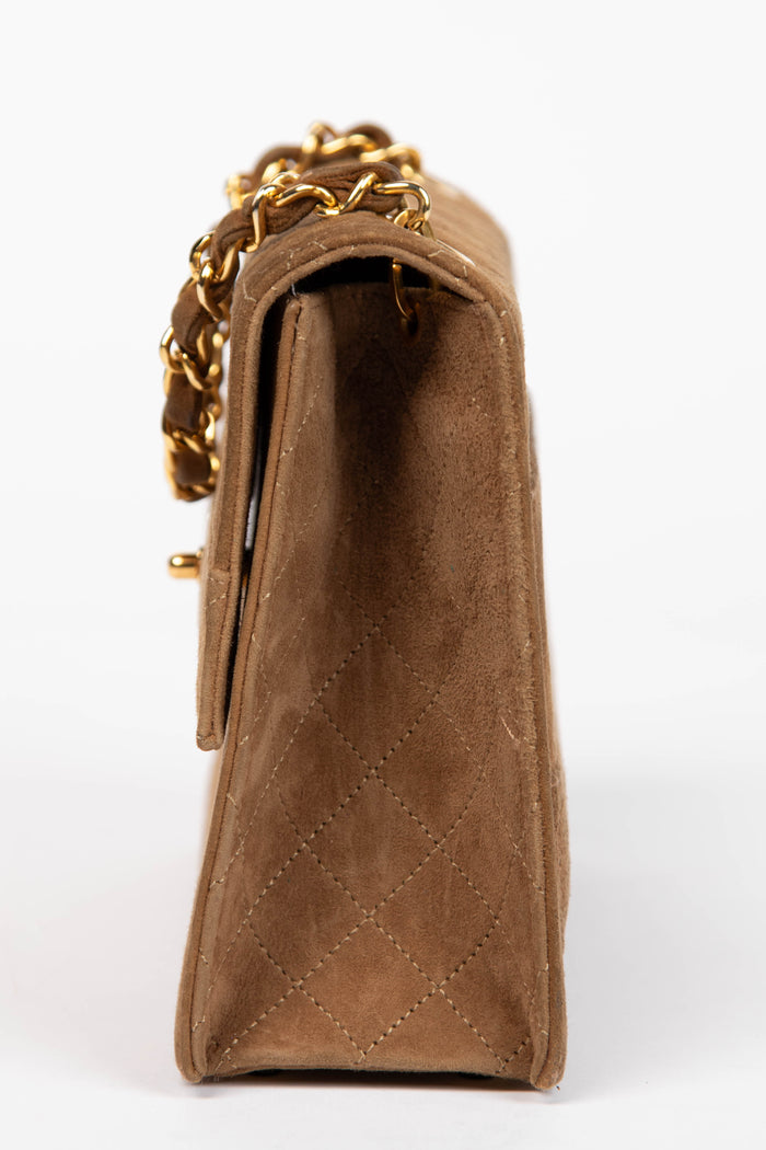 RARE 90s Chanel Brown Suede Trapezoid Shoulder Bag