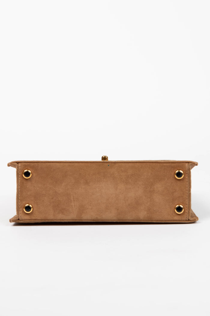 RARE 90s Chanel Brown Suede Trapezoid Shoulder Bag