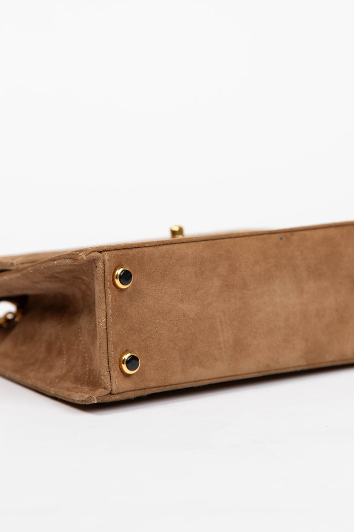 RARE 90s Chanel Brown Suede Trapezoid Shoulder Bag