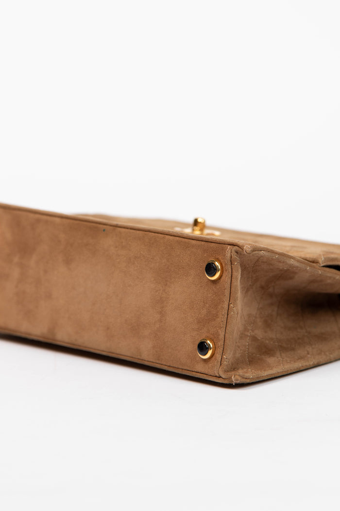 RARE 90s Chanel Brown Suede Trapezoid Shoulder Bag