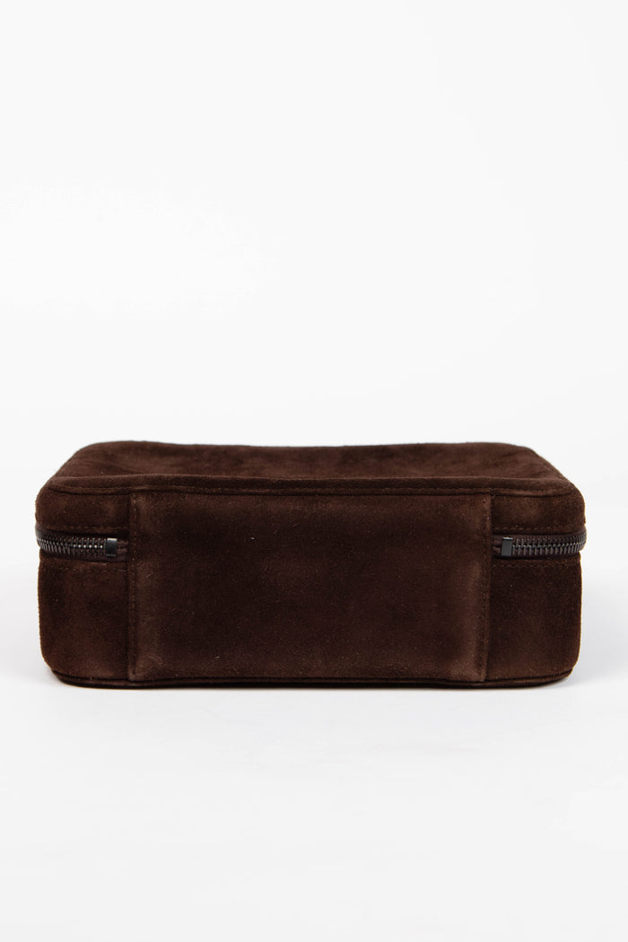 90s Chanel Brown Suede Top Handle Bag