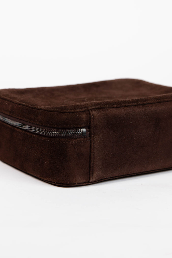 90s Chanel Brown Suede Top Handle Bag