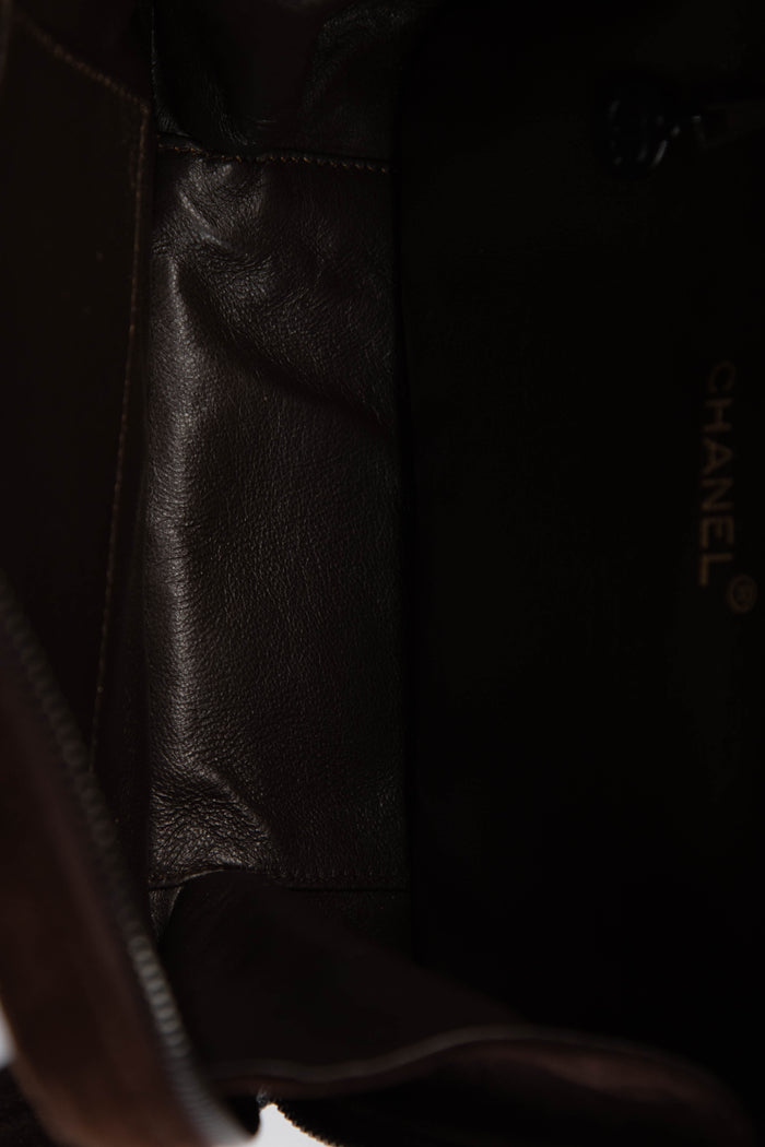 90s Chanel Brown Suede Top Handle Bag