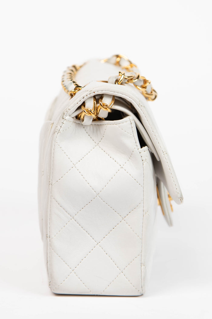 Vintage Chanel White Lambskin Leather Small Double Flap Bag with 24K GHW