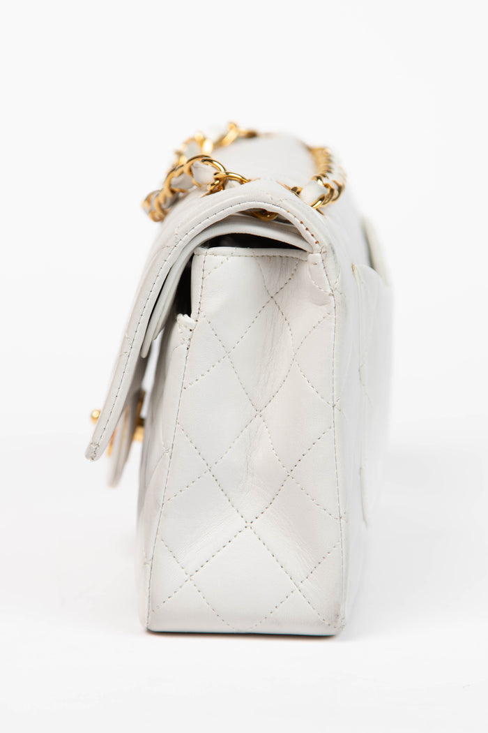 Vintage Chanel White Lambskin Leather Small Double Flap Bag with 24K GHW
