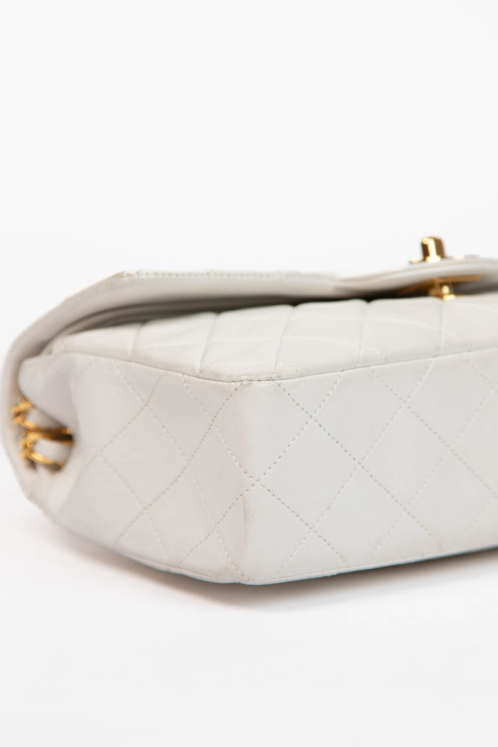Vintage Chanel White Lambskin Leather Small Double Flap Bag with 24K GHW