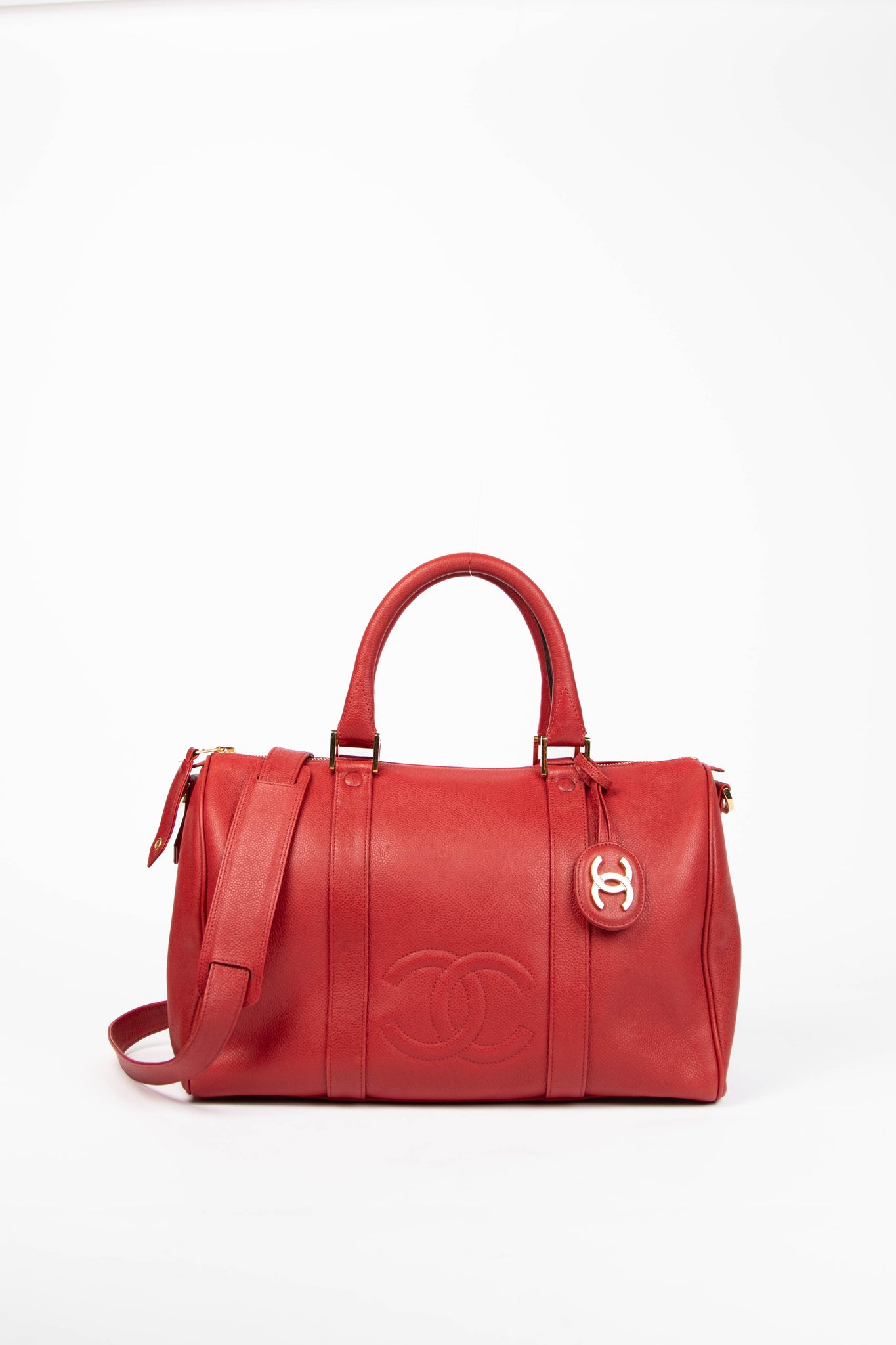 90s Chanel Red Caviar Leather Small Boston Bag – Break Archive