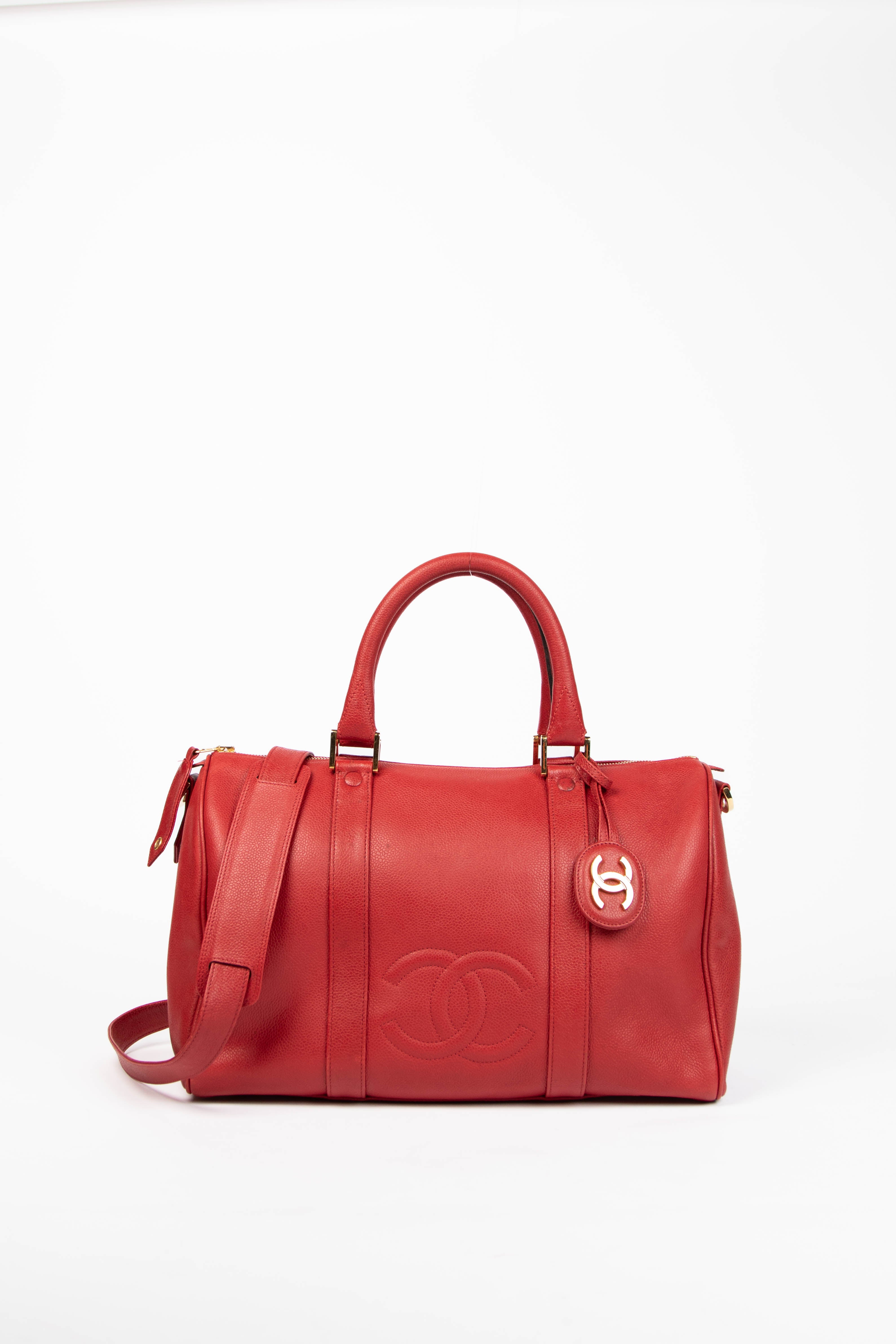 90s Chanel Red Caviar Leather Small Boston Bag – Break Archive