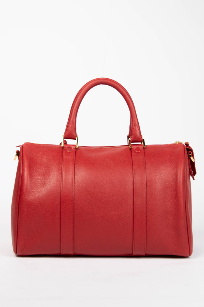 90s Chanel Red Caviar Leather Small Boston Bag