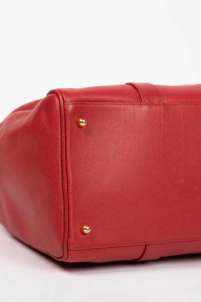 90s Chanel Red Caviar Leather Small Boston Bag