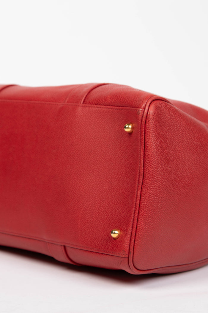 90s Chanel Red Caviar Leather Small Boston Bag