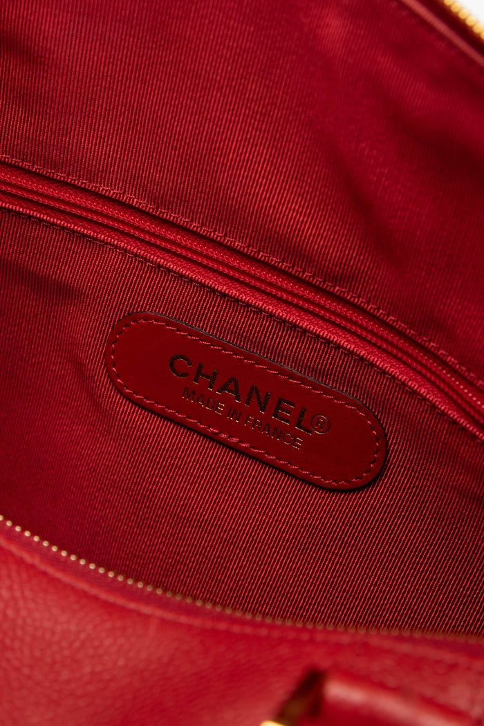90s Chanel Red Caviar Leather Small Boston Bag