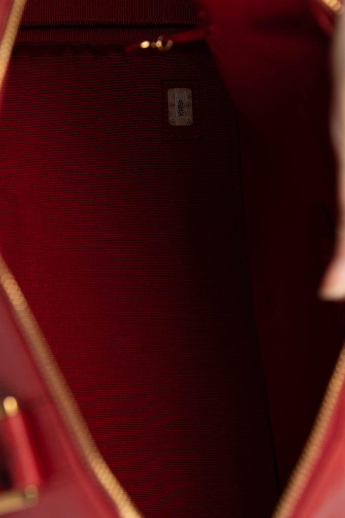 90s Chanel Red Caviar Leather Small Boston Bag